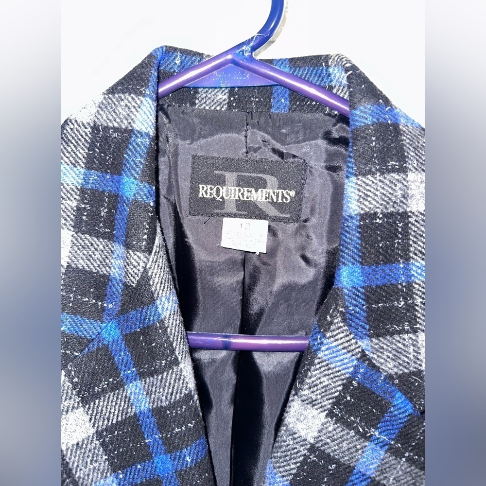 Vintage Requirements Blue Gray Plaid Wool Blend Oversized Blazer Jacket 12 - Picture 5 of 5